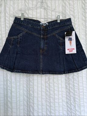 Celebrity Pink Dark Indigo Denim Skirt - Pleated A-Line Mini